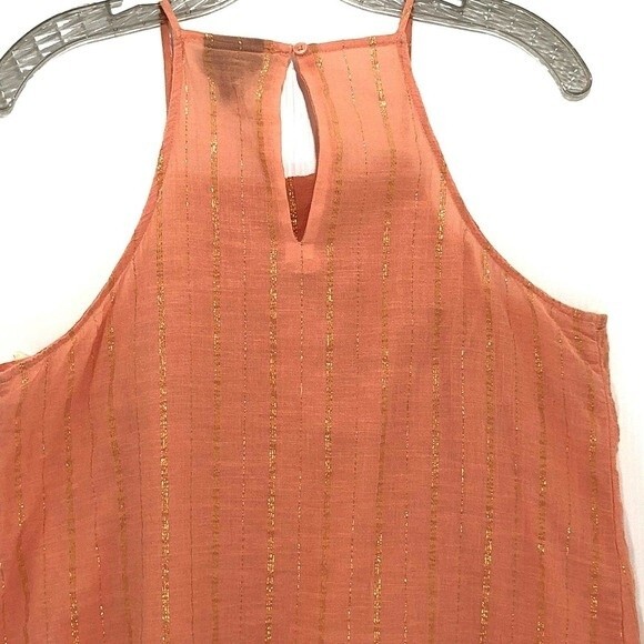A.N.A Women's Tank Top Size M Orange Sleeveless Gold Metallic Stripe Summer - Picture 6 of 8
